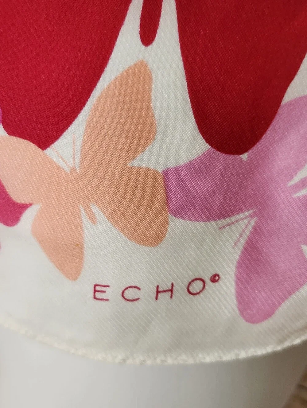 VTG ECHO Butterfly Print Silk Scarf In Pink & Peach
